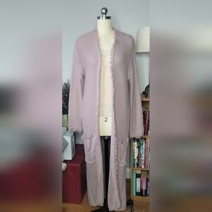 Free People Woodstock Cardigan Sweater Long Duster Knit Cotton Mauve Siz…